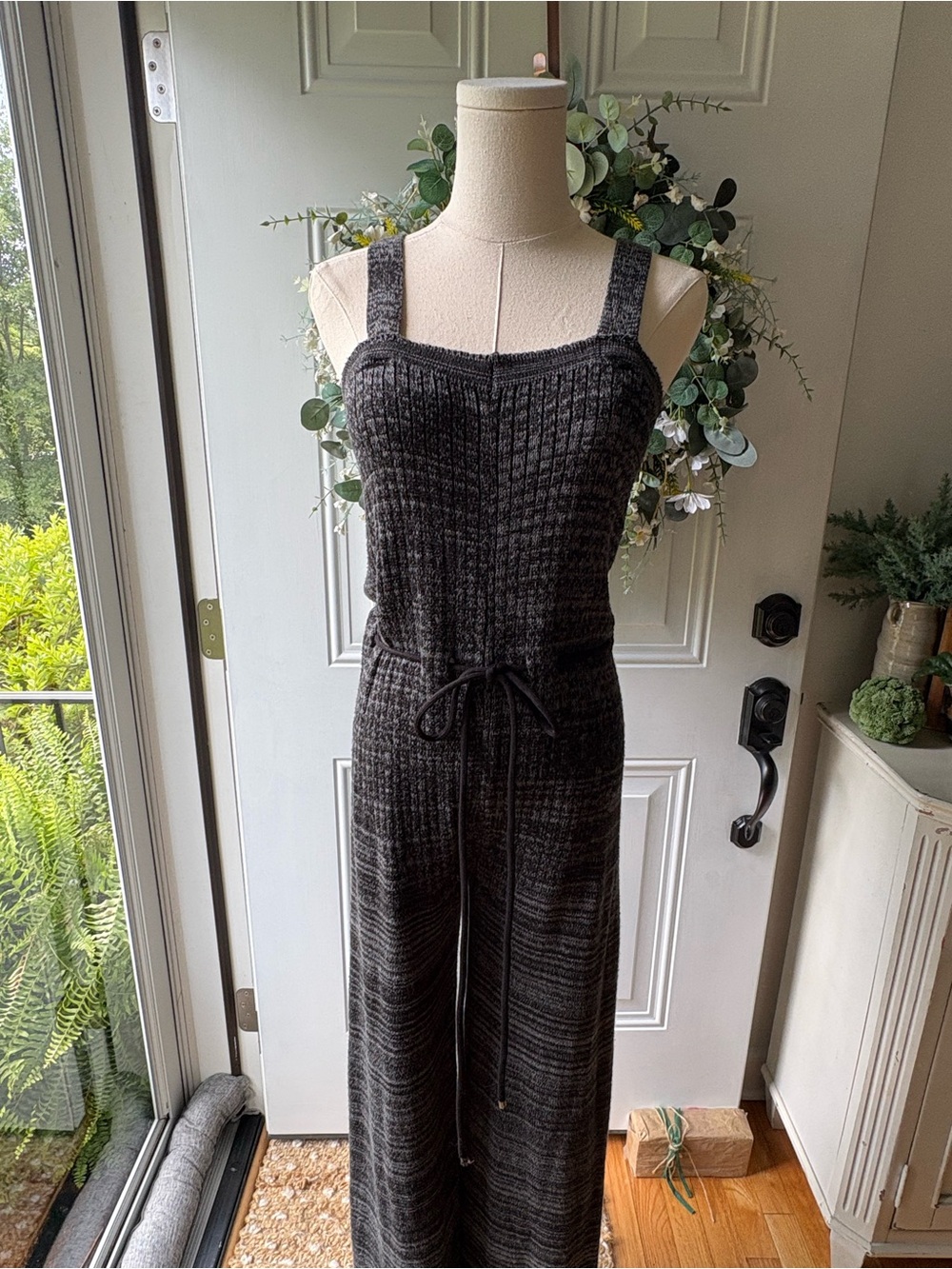 Vintage Style Soft Knit Boot-Flare Jumpsuit in Charcoal